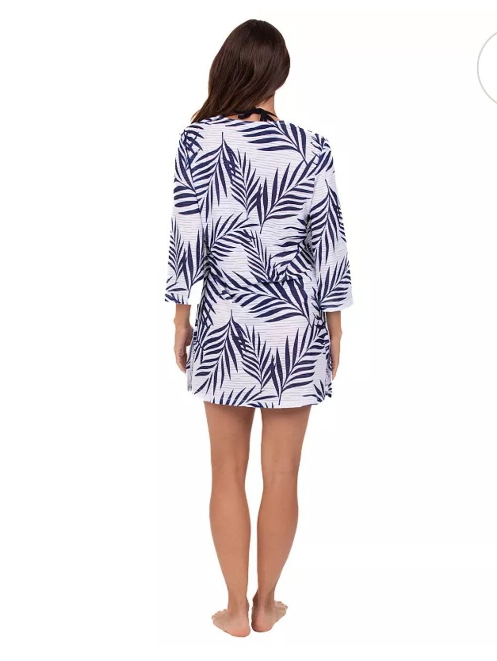 Portocruz Palm-Leaf Swim Tunic Cover-Up - Navy/White - M
